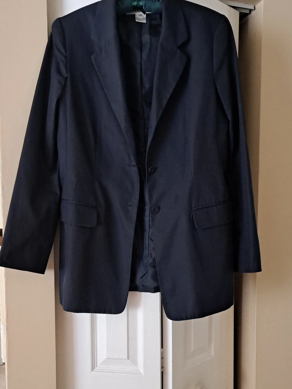 Jones New York Navy Cotton Single Breasted Button Blazer Lined Sz 12 Excellent